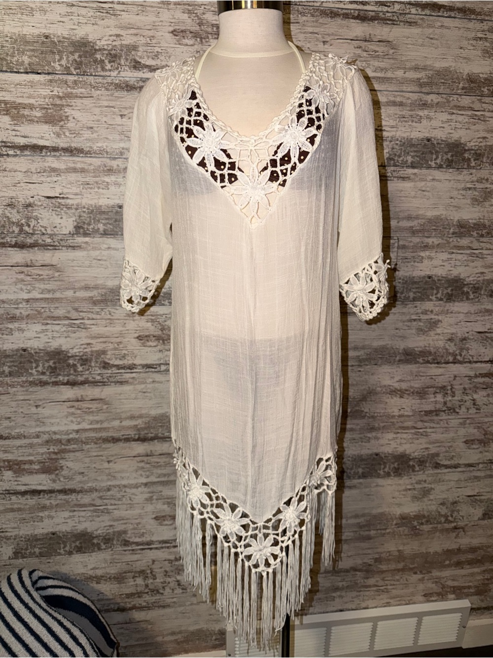 🍀3/$30 White Crochet Fringe Swim Coverup Tunic